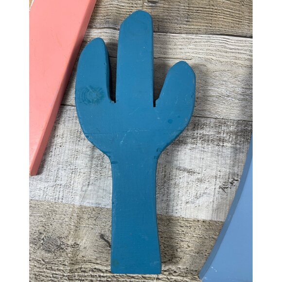 Vintage Handmade Southwestern Folk Art Howling Coyote Cactus Set Wood Décor 80's - Picture 14 of 16
